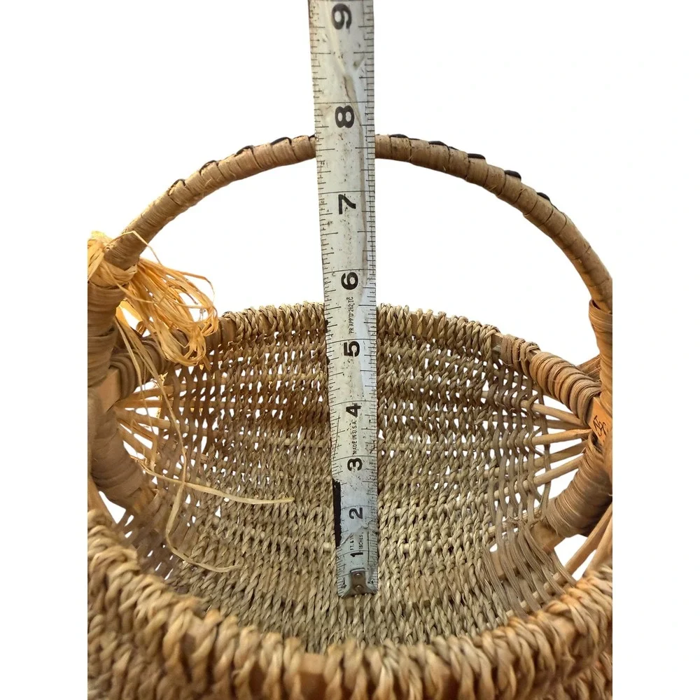 Vintage Handwoven Wicker Gathering Basket Rustic Cottage Farmhouse Decor Boho